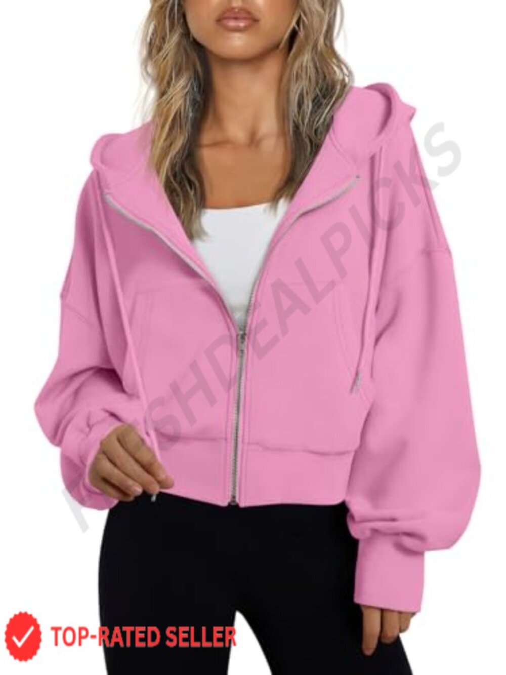 Zip Up Cropped Hoodie Jacket Drop Shoulder Athleisure Layer
